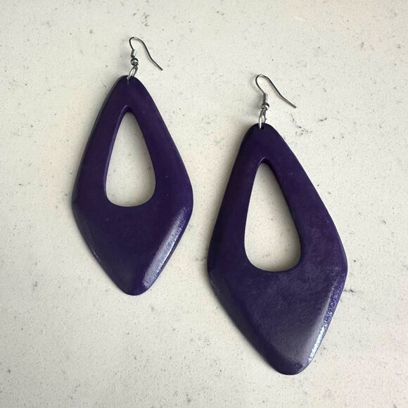 Vintage 1980s Purple Lucite Geometric Dangle Earrings - Picture 1 of 2